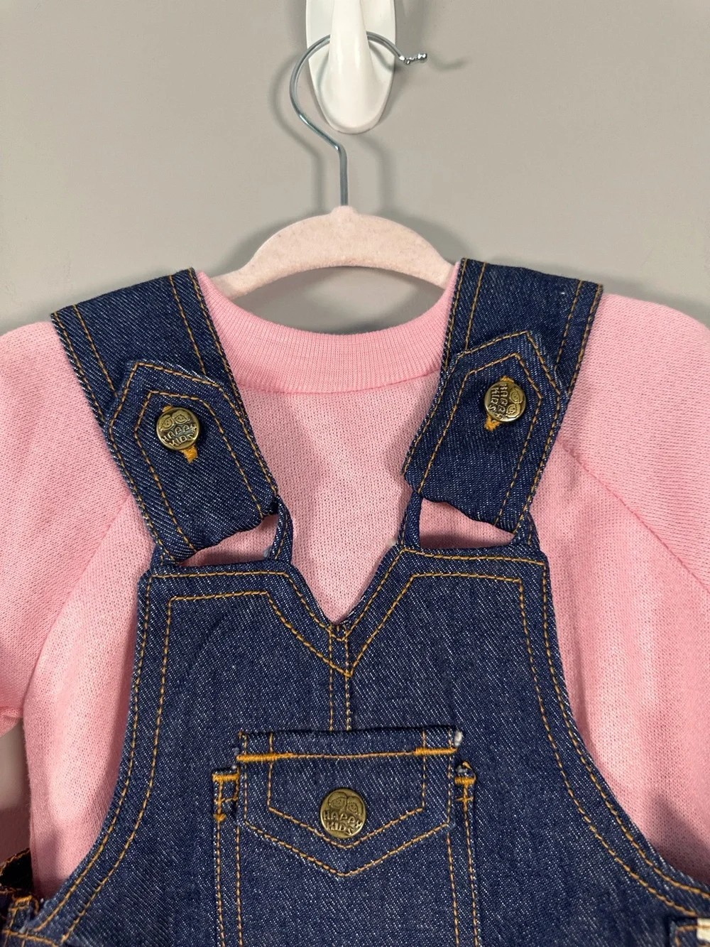 Vintage 80’s / 90’s Spencer’s Happy Kids Baby Girls Denim Overalls set NWT 12M